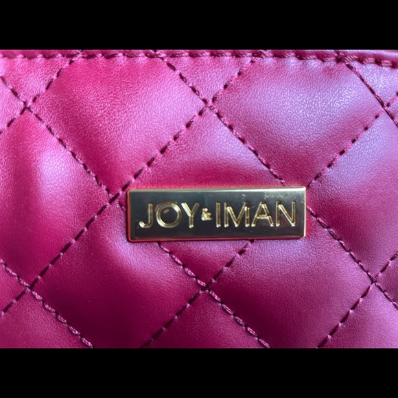 JOY & IMAN Satchel Diamond Quilted Leather Bag Red - Picture 4 of 13